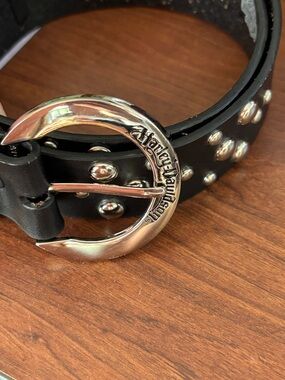 Harley-Davidson Black Leather Belt with Silver Logo Ring and Studs. Size Small
